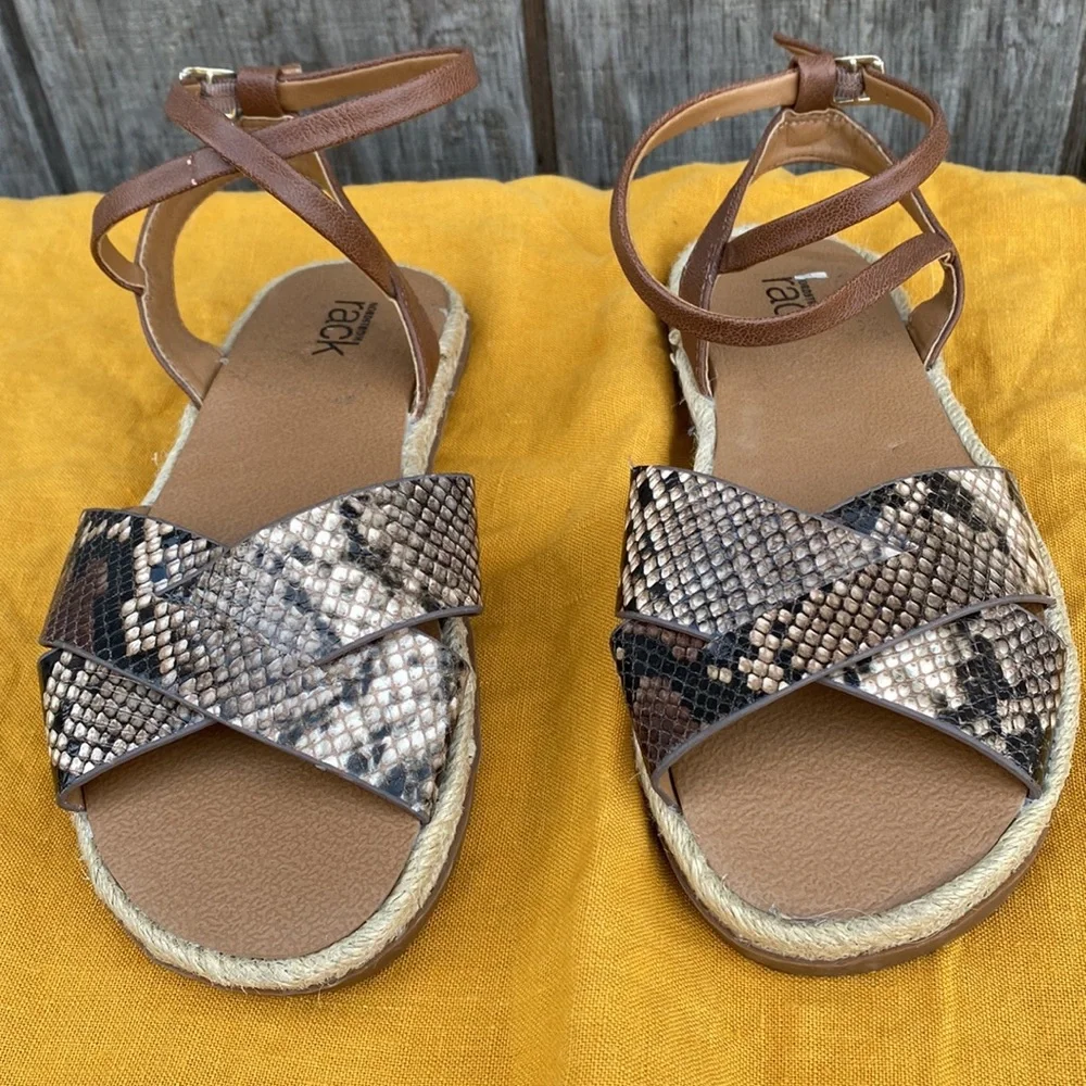 Nordstrom Rack Polly Flat Espadrille Snake Print Cross Sandals Size 5